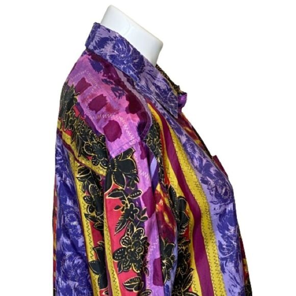Vintage 90’s silk abstract print short sleeve button up shirt size S - Picture 4 of 16